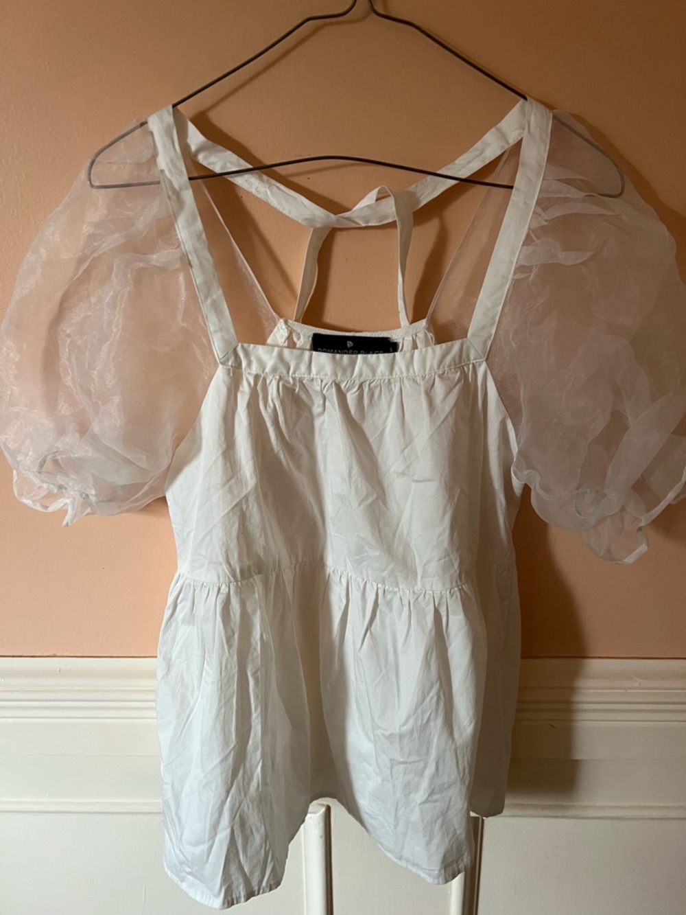 Pomander place tuckernuck White Puff sleeve sheer cottage core babydoll gauze S - Picture 3 of 6